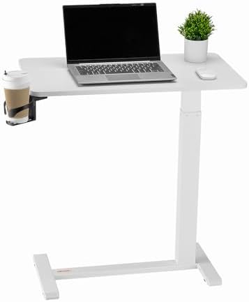 VEVOR Overbed Table, Over Bed Table with Wheels Adjustable Height, Mobile Hospital Bed Table, Rolling Laptop Desk with Fixed Top & Cup Holder, Portable Over Bed Desk for Home, Office, Study, White by VEVOR