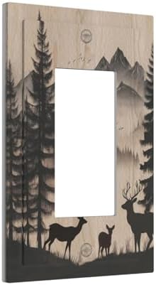 Decorative Outlet Covers Rustic Black Deer Elk Brown Wood Board Pine Tree 1 Gang Rocker Light Switch Covers Single Gfci Wall Plate Electrical Receptacle Switchplate Plug Faceplate Decor - Image 2