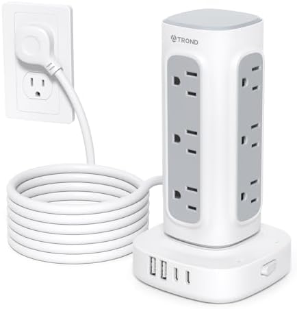 TROND Space-Saving Surge Protector Power Strip Tower, Extension Cord 10 ft by TRONDOfficial