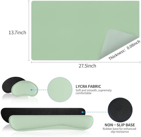 Desk Mat Set， Wrist Rest for Computer Keyboard, 3-in-1 Large Mouse Pad and Keyboard Wrist Rest Set, Non-Slip Desk Mat Protector for Office, Home(27.5×13.8 Inches, Lake Green) - Image 4