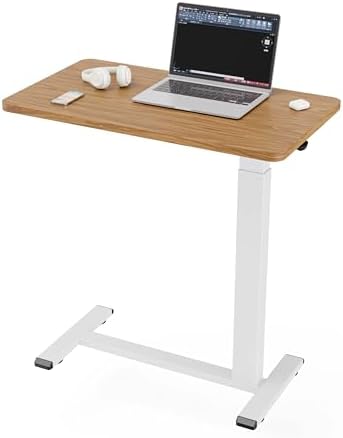 Ywin Hospital Bedside Table with Wheels, Pneumatic Lift, Light Rustic Brown by Unknown
