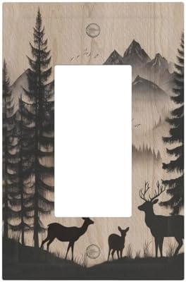 Decorative Outlet Covers Rustic Black Deer Elk Brown Wood Board Pine Tree 1 Gang Rocker Light Switch Covers Single Gfci Wall Plate Electrical Receptacle Switchplate Plug Faceplate Decor by JOOJIAO