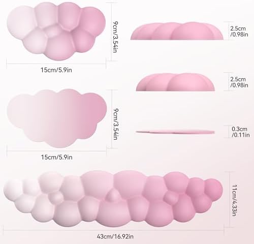 TECKNET Cloud Keyboard Wrist Rest Set, Cloud Wrist Rest with Non-Slip Base, PU Leather Wrist Pad for Keyboard with Ergonomic Memory Foam for Computer Laptop Office Gaming & Pain Relief, Gradient Pink - Image 2
