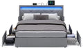 VASAGLE Queen Bed Frame, 4 Storage Drawers on Wheels, Charging Station by Unknown