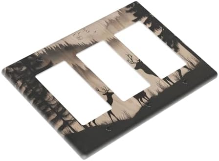 Decorative Outlet Covers Rustic Black Deer Elk Brown Wood Board Pine Tree 3 Gang Gfci Wall Plate Triple Rocker Light Switch Covers Electrical Receptacle Switchplate Plug Faceplate Decor - Image 3