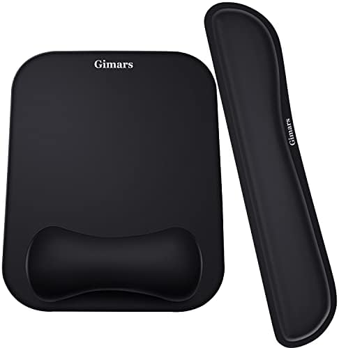Gimars Elongate Smooth Lycra Fabric Ergonomic Mouse Pad Wrist Support, Gel Memory Foam Cushion Set Keyboard Wrist Rest Support, Pain Relieve for Computer, Laptop, Office, School, Home, Gaming, Black by Gimars