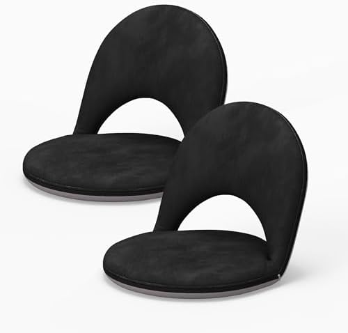 2Pcs Floor Chair with Adjustable Back Support for Kids and Adults | 5-Position Folding Floor Seat with Soft Sponge & Velveteen Cover, Indoor Outdoor Use, Meditation, Gaming, Camping(Black) by Cuzobro