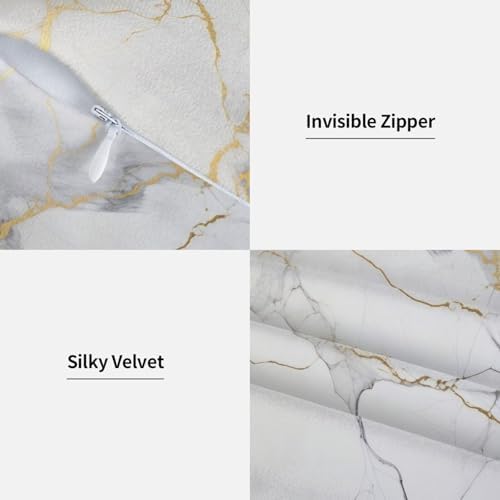 Pillowcase Set of 2 White and Gold Marble Print Throw Pillow Covers Shells for Couch Office Bedroom Home Decoration, 20"X20" - Image 3
