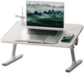 Laptop Desk Foldable Bed, Table Folding Breakfast Tray, Adjustable Laptop Bed Table with Heights and Angles, Foldable Table with Storage Drawer Eating, Working, Writing, Gaming, Drawing (White) by PERZOE
