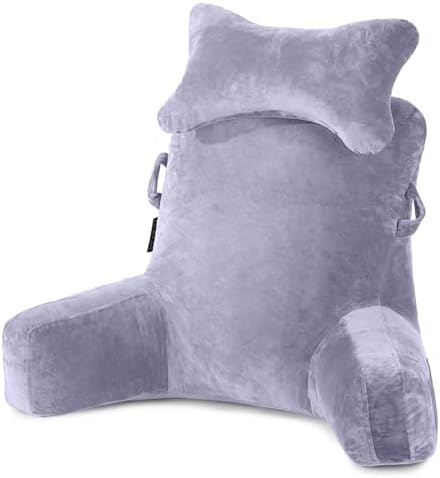 SLIGUY Reading Pillow-Bed Rest Pillow with Detachable Neck Roll & Support Arm for Sitting in Bed Couch or Floor-Backrest Reading Pillow Adult Back Pillow for Reading/Watching TV/Gaming/Relaxing,Grey by SLIGUY