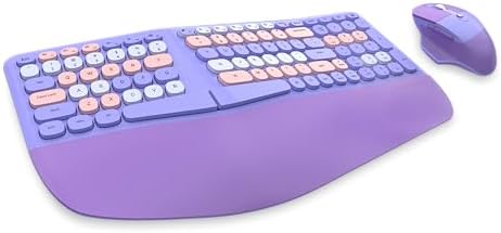 Wireless Ergonomic Keyboard and Mouse Combo with PU Wrist Rest, Carpal Tunnel Keyboard, 2.4G Colorful Split Ergo Keyboard, Comfortable Natural Typing, Compatible with PC/Laptop (Purple) - Image 2