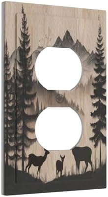 Outlet Covers Rustic Black Deer Elk Brown Wood Board Pine Tree Decorative 1 Gang Duplex Light Switch Cover Plate Single Electrical Receptacle Wall Plate Plug Switchplate Faceplate Decor - Image 2