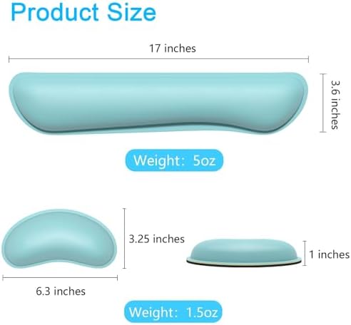 Dapesuom Keyboard Wrist Rest Set, Cute PU Leather Wrist Cushion for Computer Keyboard and Mousepad, Memory Foam Mouse Pad Rests Support with Non-Slip Base for Typing Pain Relief, Pale Robin Egg Blue - Image 6
