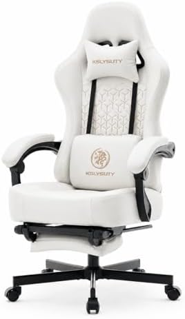 Office Desk Computer Gaming Chair for Adults, Ergonomic High Back Gamer Chair with Massage and Pocket Spring Cushion, Swivel Comfy Video Game Chairs with Footrest and Lumbar Supporrt (Pro White) by Wismestr