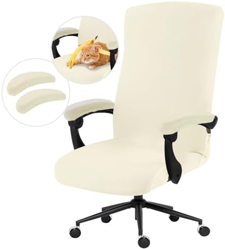 DIVA EN CAMINO DEC Stretch Computer Office Chair Cover with Armrest Covers Durable Zipper Universal Spandex Rotating Boss Chair Slipcovers Anti-dust Soft Desk Chair Seat Protector, Cream by DivaenCamino