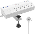 40W Fast Charging Station, Desk Clamp Power Strip 10FT Extension Cord, JXGUCAT Removable Desk Mount Flat Plug Power Strip Surge Protector, 2 USB-C Ports, 6 Outlets, Fits 1.8" Tabletop Edge by JXGUCATpowerstrip