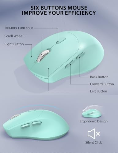 Wireless Keyboard and Mouse Combo - Full-Sized Ergonomic Keyboard with Wrist Rest, Phone Holder, Sleep Mode, Silent 2.4GHz Cordless Keyboard Mouse Combo for Computer, Laptop, PC, Mac, Windows (Green) - Image 6