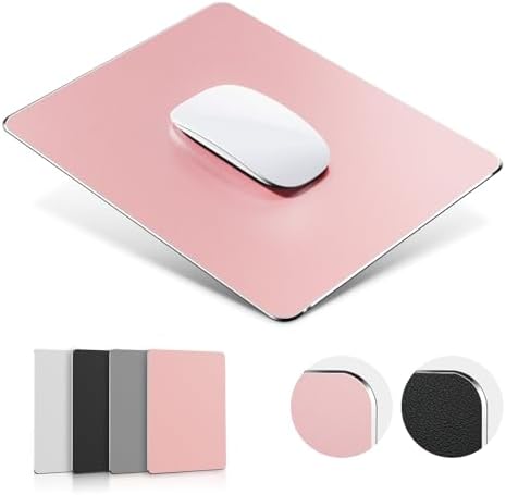 HONKID Metal Aluminum Mouse Pad Pink, Office and Gaming Thin Hard Mouse Mat Double Sided Waterproof Fast and Accurate Control Mousepad for Laptop, Computer and PC,9.06"x7.08",Rose Gold by HONKID