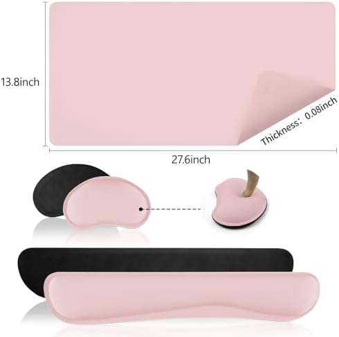 Pink Leather Desk Pad and Keyboard Wrist Rest, 27.6"x13.8" - Image 3