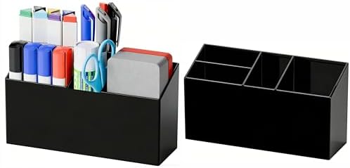 Yieach 2 Pack Magnetic Marker Holder for Whiteboard with Magnet and Adhesive - Non Slip Acrylic Magnetic Pen Cup and Dry Erase Marker Holder for Expo,Refrigerator,Locker and Classroom Organizer,Black by Yieach