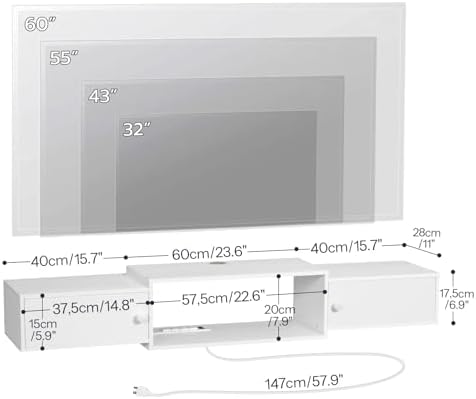 HOOBRO 55" Floating TV Stand with Power Outlet, Modern Wall Mounted Media Console Shelf Cabinet for Under TV Storage, Entertainment Center, Living Room, Bedroom, White WT11UDS01 - Image 2