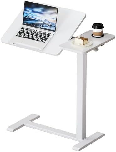 BZIUM Overbed Bedside Table with Hidden Wheels, Adjustable Medical Tilt Top Hospital Bed Table Over The Bed, Rolling Desk Mobile Standing Desk (27.6x15.8, White) by Unknown