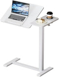 BZIUM Overbed Bedside Table with Hidden Wheels, Adjustable Medical Tilt Top Hospital Bed Table Over The Bed, Rolling Desk Mobile Standing Desk (27.6x15.8, White) by Unknown