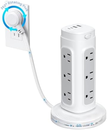 TROND 360 Rotating Plug Power Strip Tower with 5ft Retractable Cord, White by TRONDOfficial