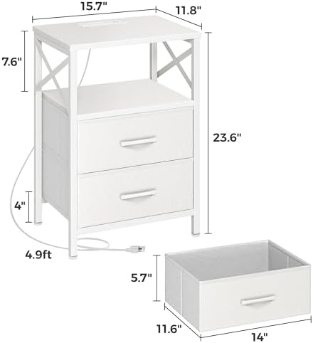 Huuger Nightstand Set of 2 with Charging Station, USB-C Port, End Tables - Image 3