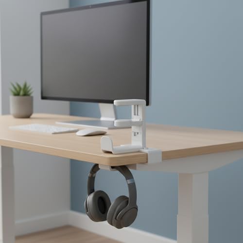 Under Desk Headphone Hanger Clamp, Rotating Mount for Sit-Stand Desks, No-Drill Installation, Paper-Based Composite (1 PC) - Image 3