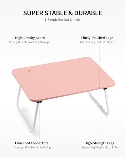 FISYOD Foldable Lap Desk, Laptop Bed Desk, Portable Bed Table, Laptop Stand for Bed & Couch, Lightweight & Mini - Pink - Image 5