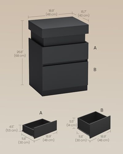 VASAGLE Black Nightstands, Charging Station, LED Lights,2 Drawers - Image 2