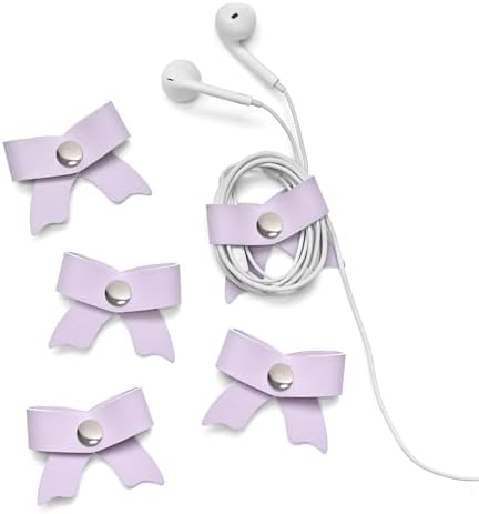 SenseAGE 5 Pack Cord Organizer, Bow Cord Keeper, Cable Organizer USB Holder, Leather Cable Management, Cable Straps, Earphone Winder, Storage Straps for Electronics, Earbuds, Small, Purple by SenseAGE