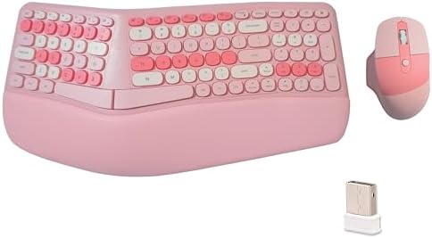 Wireless Ergonomic Keyboard and Mouse Combo with PU Wrist Rest, Carpal Tunnel Keyboard, 2.4G Colorful Split Ergo Keyboard, Comfortable Natural Typing, Compatible with PC/Laptop (Pink) by Lomiluskr-ColorfulComputerAccessories
