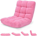 14-Position Lazy Sofa Chair with Soft Coral Fleece, Folding Gaming Chair, Couch Recliner, Floor Seat for Reading, Meditating, Yoga, Gaming (Pink) by BUYNOW