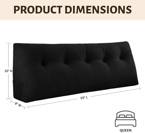 Wedge Reading Pillow Headboard Queen Size, Headboard Bolster Pillow for Bed, Triangular Backrest Cushion with Removable Corduroy Cover, Black - Image 2