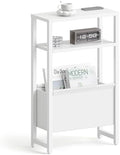 Narrow Side Table, Slim End Table with Magazine Rack, Skinny Bedside Table for Small Spaces, 3 Tier Sofa Couch Table Nightstand for Living Room, Bedroom, White LET503W by IRCPEN