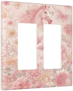 Decorative Outlet Covers Fantastical Pink Horse and Flowers 2 Gang Light Switch Cover Plate Double Rocker Wall Plate Gfci Switch Plate Covers Plug Faceplate for Bedroom Decor - Image 2