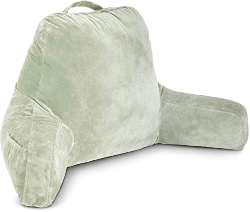 Husband Pillow Reading Pillow with Arms - Standard Backrest for Sitting Up in Bed - Firm Support Bed Rest Pillow for Adults, Neck Roll, Removable Cover -TV, Reading, Lounging - Desert Sage by HusbandPillow