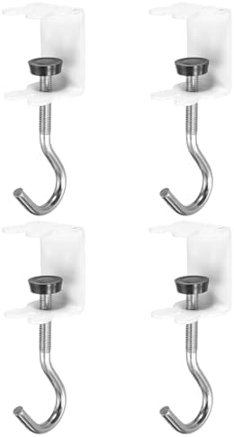 PATIKIL Desk Hook, 4Pcs Desk Mount Bag Holder Hook Rabbit J Hooks for Hanging Bag Backpack Under Desk Clamp Purse Adjustable Headphone Table Closet Door Under Counter, White by PATIKIL