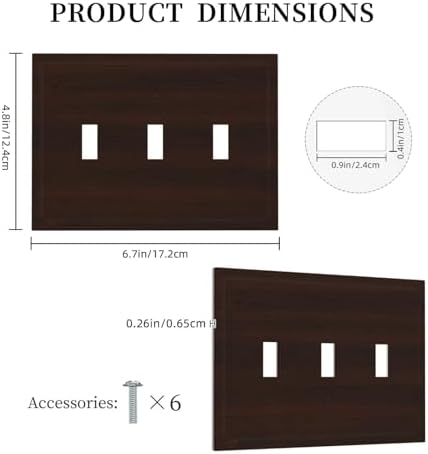 Decorative Light Switch Cover Plate Rustic Vintage Dark Brown Wood Grain 3 Gang Wall Plate Triple Toggle Switch Plate Covers 3 Hole Electrical Switchplate Dimmer Faceplate for Farmhouse Decor - Image 5