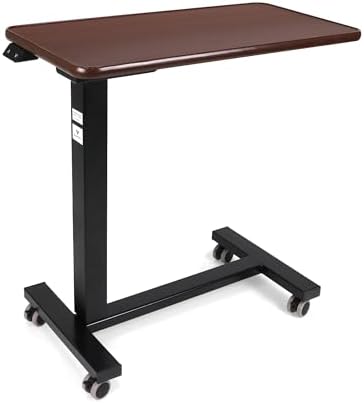Vaunn Medical Electric Overbed Table Bedside Height Adjustable Table with Wheels (Electric-Powered, Hospital and Home Use) - Brown (Organic Modern) by Vaunn