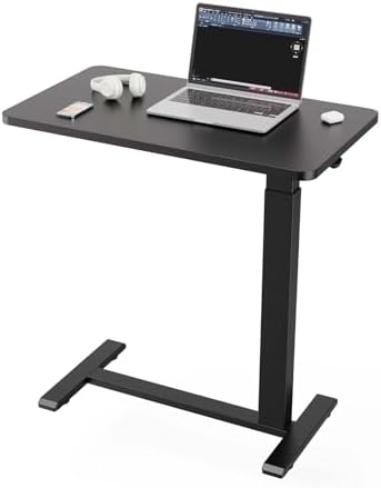 Ywin Hospital Bedside Table with Wheels, Pneumatic Lift, Black by Unknown