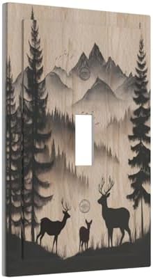 Decorative Light Switch Covers Rustic Black Deer Elk Brown Wood Board Pine Tree Single Toggle Light Switch Cover Plate 1 Gang Outlet Covers Wall Plate Electrical Device Dimmer Switchplate - Image 2