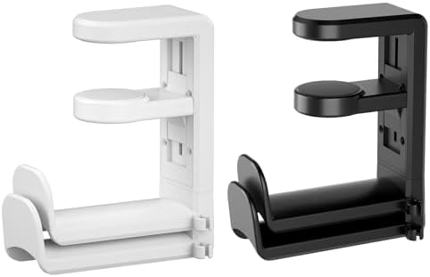 360° Rotating Desk Headphone Hook with Dual Hangers, Clamp-On Under Desk Organizer Holder for Headphones, Bags, Cables – Durable ABS, Fits 0-1.18" Thick Desks, Max Load 44LBS/2Kg,Multi Colored by WYYHAA