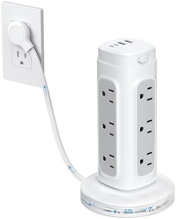 TROND Retractable Power Strip Tower 5 ft for Easy Cable Management, White by TRONDOfficial