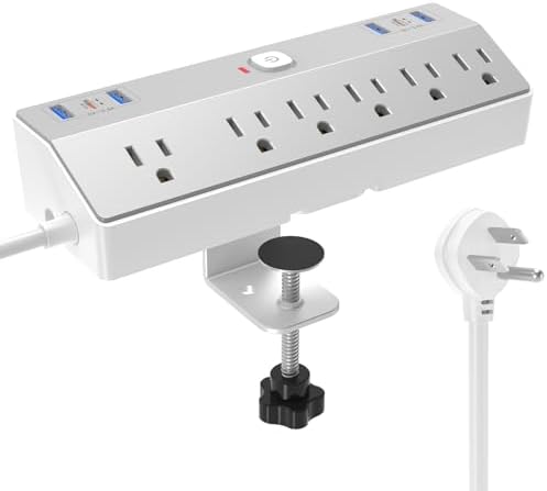 Desk Clamp Power Strip with 40W Fast Charging USB-C, JXGUCAT 10Ft Desk Mount Surge Protector with 6 Outlets 6 USB Ports, Flat Plug Extension Cord Home Office Essentials, Fit 2.48" Tabletop Edge by JXGUCATpowerstrip
