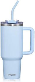 40 oz Tumbler with Handle and Straw Lid,Insulated Reusable Stainless Steel Water Bottle Travel Mug，Cupholder Friendly Double Wall Vacuum Sealed Cup (Sky Blue) by smlixe