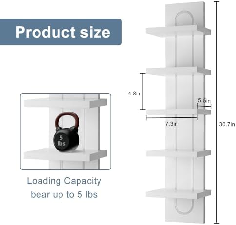 U-Shaped 5-Tier Compact Narrow RGB Light Wall Shelf White - Image 2