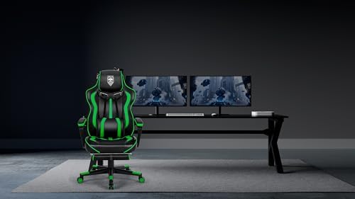 Vonesse Gaming Chair with Footrest, Big and Tall Gamer Chair with Massage, Reclining Computer Gaming Chair for Adults, Ergonomic Game Chair for Teens, High Back Video Game Chairs(Green/Black) - Image 2